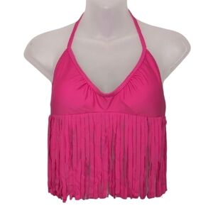 Apollo Hot Pink Fringe Halter Bikini Top  Size Medium Boho Swimsuit